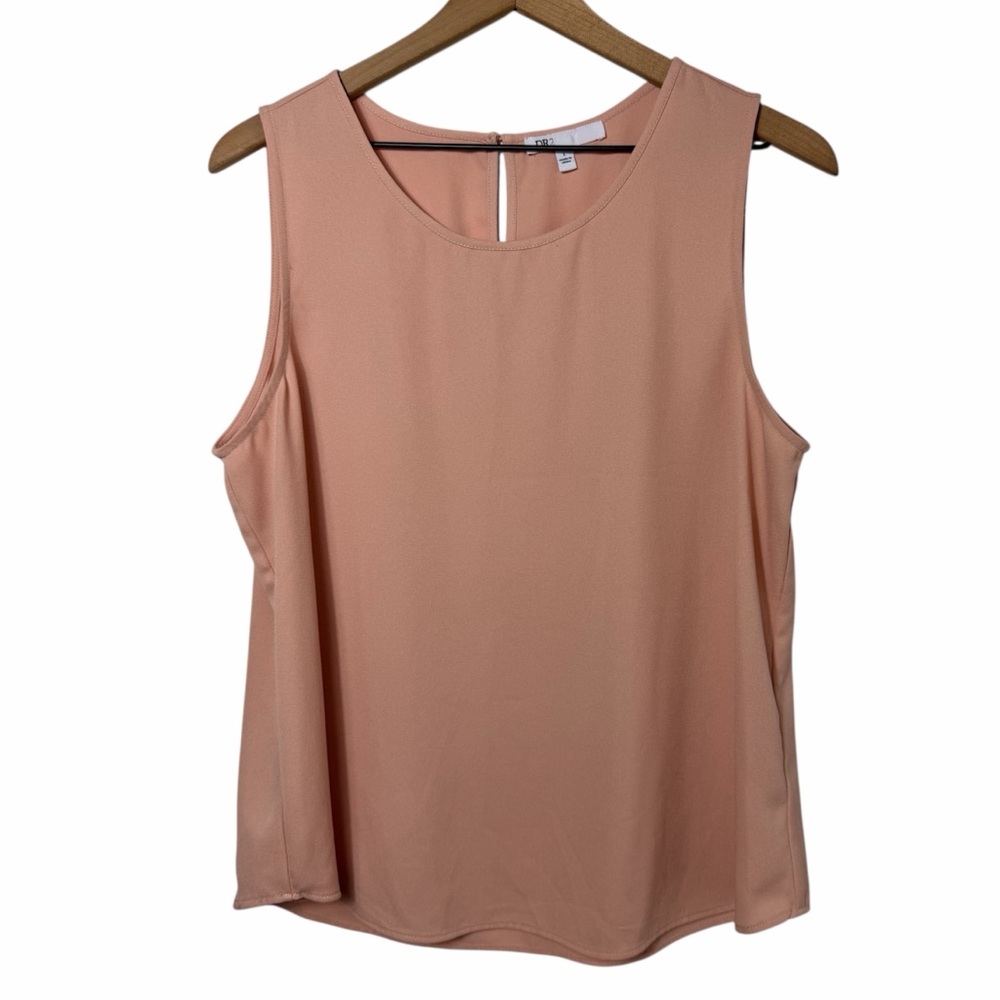 DR2 TAN PINK SLEEVELESS WOMEN RELAXED TANK TOP BLOUSE SIZE LARGE PRE-OWNED